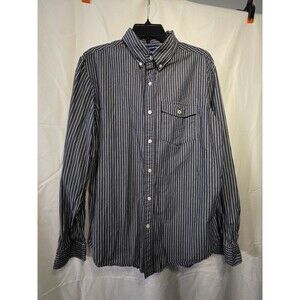 Old Navy Slim Fit Men's Large Navy White Striped Long Sleeve Button Up